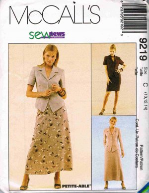1990's McCalls Sewing Pattern 9213 Long Short Sleeve Jacket Long Short Skirt Size 10 12 14 UNCUT