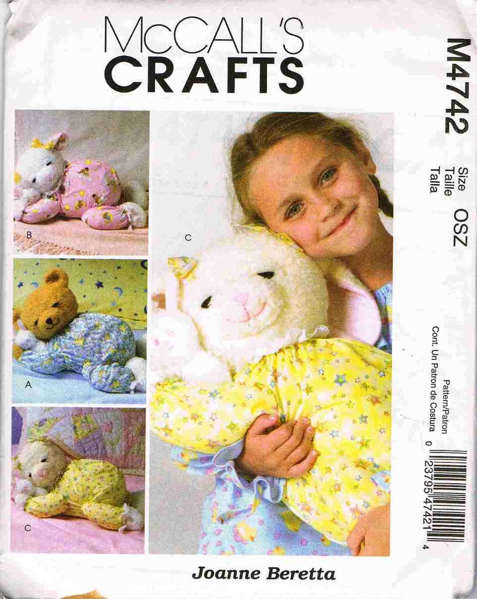 McCalls Craft Sewing Pattern M4742 Sleepy Doll Pajama Holder Bear Lamb Bunny UNCUT
