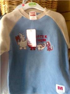 BOYS LONG SLEEVE MONSTER MAYHEM FLEECE TOP BLUE AND BEIGE AGE 1-2 YEARS NEW