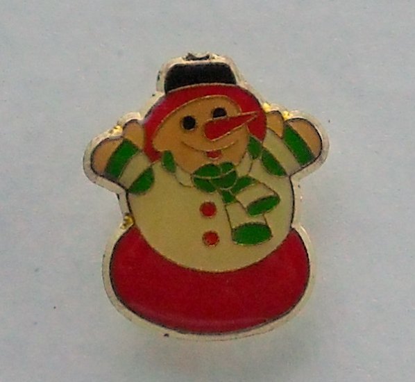 Vintage Christmas Snowman Enamel Gold Tone Metal Tie Pin