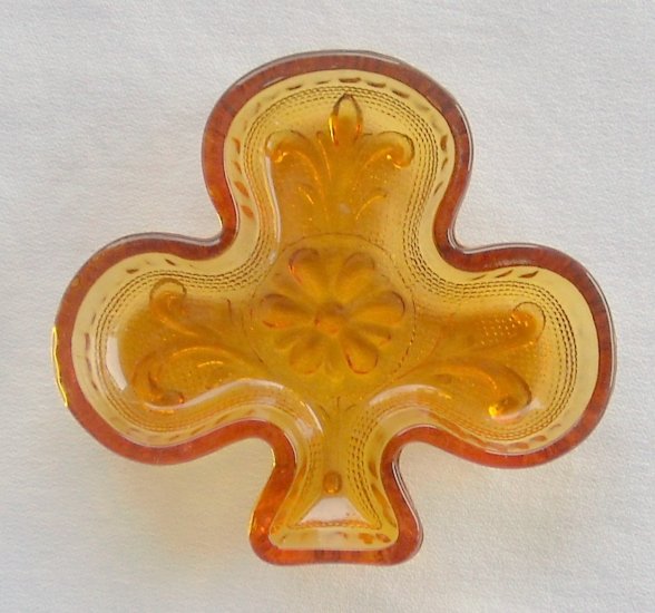 Indiana Amber Glass Clover Shaped Tray Nut Dish