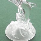 Vintage Clear Crystal Glass Dolphin Sculpture On Frosted Waves