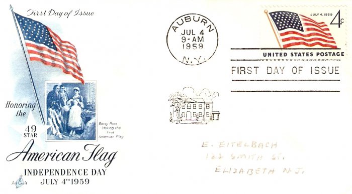 FDC AMERICAN FLAG 49 STARS US POSTAGE 4 CENTS STAMP