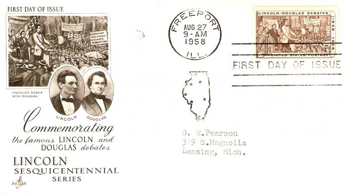 FDC LINCOLN AND DOUGLAS DEBATES US POSTAGE 4 CENTS STAMP