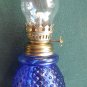 Vintage Miniature Oil Lamp Blue Glass Hobnail
