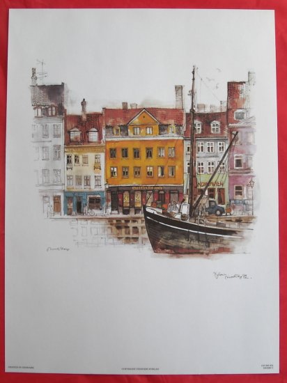 Vintage Stage Print Nyhavn Black Ship Copenhagen Unframed
