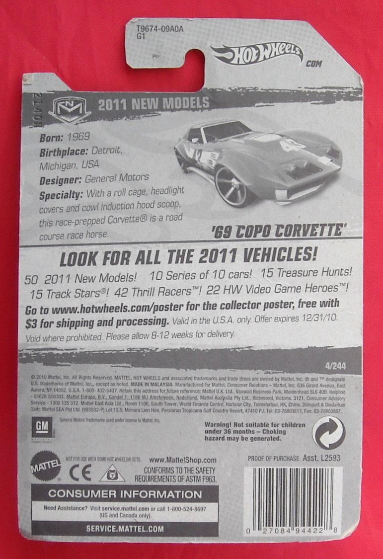 69 Copo Corvette Hot Wheels Mattel 2010