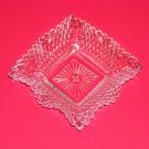 Vintage Sawtooth Edge Diamond Pattern Clear Glass Square Dish Ashtray