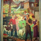 RARE*REYLEA* FIRST PRIZE VINTAGE LITHOGRAPH-Sheep,Cow,Chickens,Calf