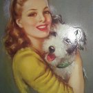 Happy Terrier Dog Hugged By Lovely Beauty-J.ERBIT-Vintage Lithograph Print Happy Terrier Dog Hugged By Lovely Beauty-J.ERBIT-Vintage Lithograph Print
