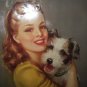 Happy Terrier Dog Hugged By Lovely Beauty-J.ERBIT-Vintage Lithograph Print