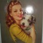 Happy Terrier Dog Hugged By Lovely Beauty-J.ERBIT-Vintage Lithograph Print