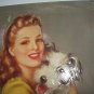 Happy Terrier Dog Hugged By Lovely Beauty-J.ERBIT-Vintage Lithograph Print