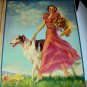 Art Deco Beauty In Pink Walking Wolfhound Dog-J. Erbit Lithograph Print