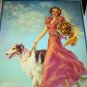 Art Deco Beauty In Pink Walking Wolfhound Dog-J. Erbit Lithograph Print