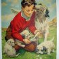 A GRATEFUL PAL-E.B.SEGNER-Sweet Boy Bandaging Puppy Springer Spaniel Lithograph