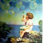 Blowing Bubbles at Oceanside VINTAGE LITHOGRAPH PRINT