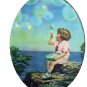 Blowing Bubbles at Oceanside VINTAGE LITHOGRAPH PRINT