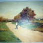 1894 INDIAN SUMMER Chromolithograph -Trees Autumn Colors Man Going Fishing