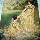 LOVELY UNUSED POSCARD-VICTORIAN WOMAN,GIRL IN YELLOW DRESS