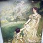 LOVELY UNUSED POSCARD-VICTORIAN WOMAN,GIRL IN YELLOW DRESS