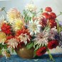 **REDUCED**Gorgeous FLORAL Western Germany Lithograph - Vase of Lovely DAHLIAS
