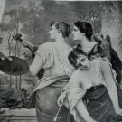 THE THREE SISTERS-F.Lafon Antique Bookplate,Sisters of the Art THE THREE SISTERS-F.Lafon Antique Bookplate,Sisters of the Art