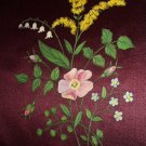 Antique Handpainted Burgandy Silk-Cosmos, Lily Of Valley Flowers