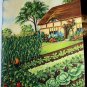 Unusual COTTAGE THEME Lithograph with GARDEN-Beautiful Tomatoes,Cabbage,Pumpkin