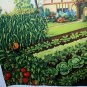 Unusual COTTAGE THEME Lithograph with GARDEN-Beautiful Tomatoes,Cabbage,Pumpkin
