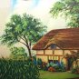 Unusual COTTAGE THEME Lithograph with GARDEN-Beautiful Tomatoes,Cabbage,Pumpkin