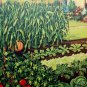 Unusual COTTAGE THEME Lithograph with GARDEN-Beautiful Tomatoes,Cabbage,Pumpkin