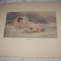 PAUL TILLIER-Antique HandColored Print-Two Nude Nymph Women Sunbathing