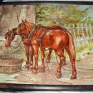 Antique1897Chromolithograph-Pair Chestnut Horses-DAYS WORK-ALBERT WILLIAMS