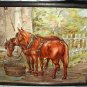 Antique1897Chromolithograph-Pair Chestnut Horses-DAYS WORK-ALBERT WILLIAMS