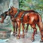 Antique1897Chromolithograph-Pair Chestnut Horses-DAYS WORK-ALBERT WILLIAMS