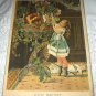 Sweet Victorian Girl Picking Flowers-Late 1800s Chromolithograph-LITTLE MISCHIEF