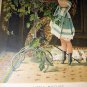 Sweet Victorian Girl Picking Flowers-Late 1800s Chromolithograph-LITTLE MISCHIEF