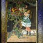 Sweet Victorian Girl Picking Flowers-Late 1800s Chromolithograph-LITTLE MISCHIEF