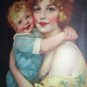 J.KNOWLES HARE Lithograph-MY BOY-Sweet Baby Boy Hugs Mother
