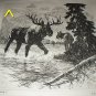 R.H. PALENSKE-Huge Bull Moose and His Mate-Vintage Drypoint Print