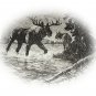 R.H. PALENSKE-Huge Bull Moose and His Mate-Vintage Drypoint Print