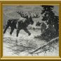 R.H. PALENSKE-Huge Bull Moose and His Mate-Vintage Drypoint Print