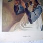 Victorian Girl in Night Cap Feeding Robin-Antique Chromolithograph