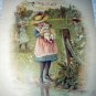 1800s Sweet Chromolithograph-Girl Holding Puppy