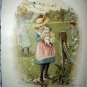 1800s Sweet Chromolithograph-Girl Holding Puppy