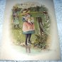 1800s Sweet Chromolithograph-Girl Holding Puppy
