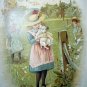 1800s Sweet Chromolithograph-Girl Holding Puppy