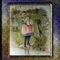 1800s Sweet Chromolithograph-Girl Holding Puppy