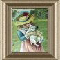 1800s Sweet Chromolithograph-Girl Holding Puppy